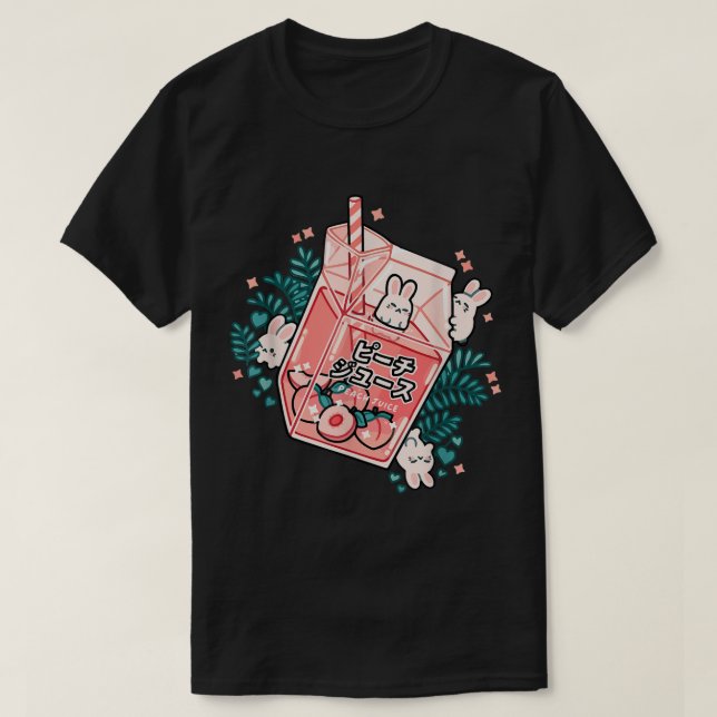 Kawaii Peach Juice Bunny Design T-Shirt (Design Front)