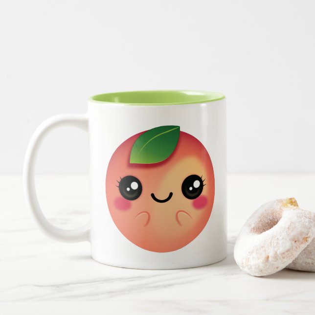 Kawaii Peach Two-Tone Coffee Mug (With Donut)