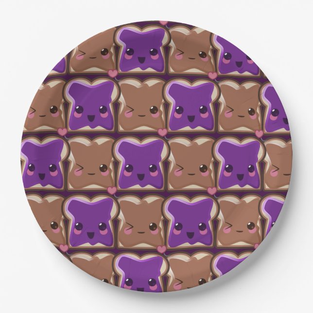 Kawaii Peanut Butter and Jelly Friends Paper Plate (Front)