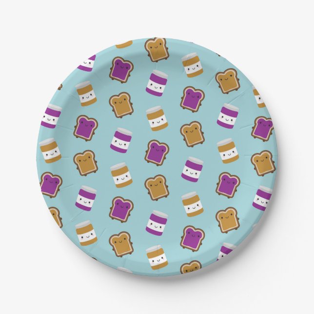 Kawaii Peanut Butter & Jelly Sandwich Couple Paper Plate (Front)