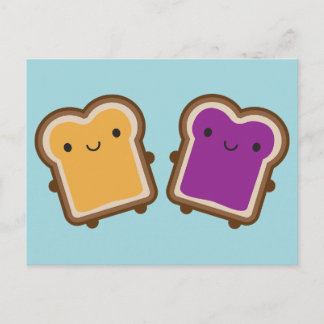Kawaii Peanut Butter & Jelly Sandwich Couple Postcard