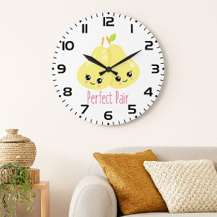 Kawaii Pear Couple Perfect Pair Funny Pun Large Clock