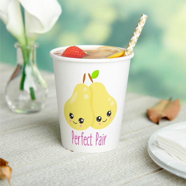 Kawaii Pear Couple Perfect Pair Funny Pun Paper Cups (Creator Uploaded)