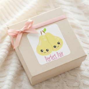 Kawaii Pear Couple Perfect Pair Funny Pun Square Sticker