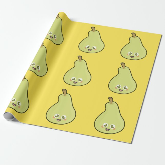 Kawaii Pear Wrapping Paper (Unrolled)