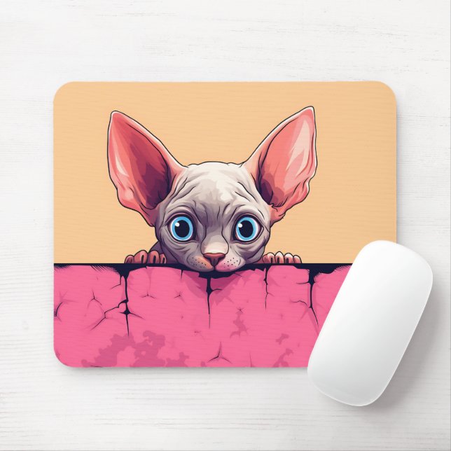 Kawaii Peeking Cute Sphynx Cat Mouse Mat (With Mouse)
