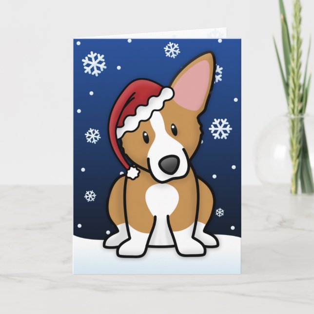 Kawaii Pembroke Welsh Corgi Christmas Card (Front)