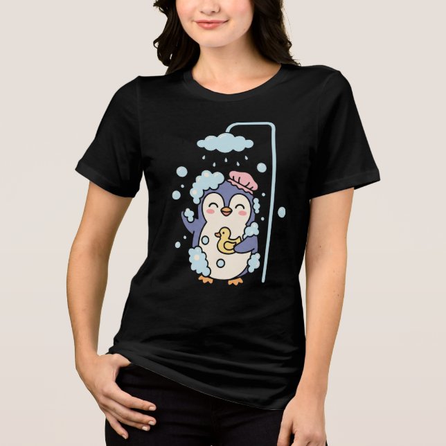 Kawaii Penguin Bath Time Tri-Blend Shirt (Front)