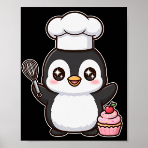 Kawaii Penguin Chef Cupcake Poster