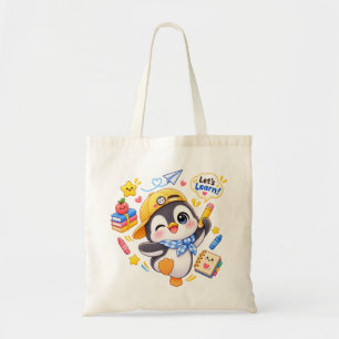 Kawaii Penguin Let's Learn School Tote Bag