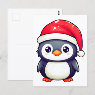 Kawaii Penguin Wearing a Cosy Santa Hat this Xmas! Postcard