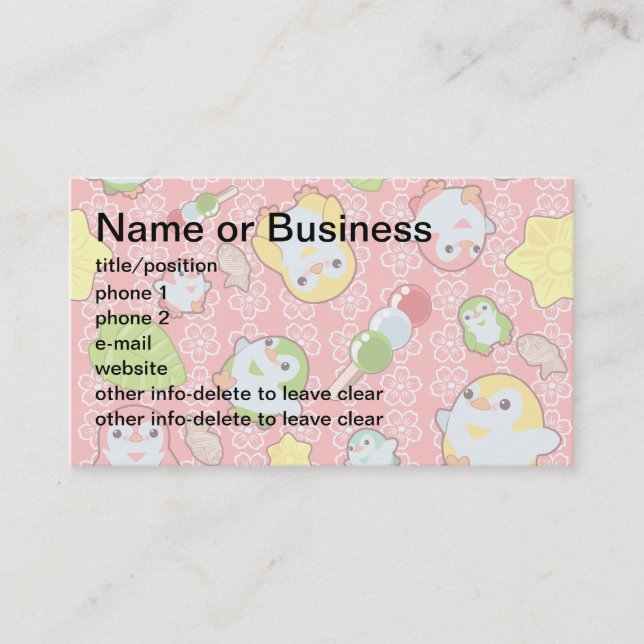 Kawaii Penguins and Wagashi Business Card (Front)