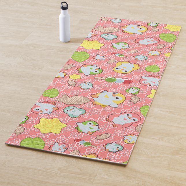 Kawaii Penguins and Wagashi Yoga Mat (In Situ)