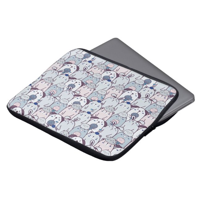 Kawaii Pets & Ice Cream Pattern Laptop Sleeve (Front Top)