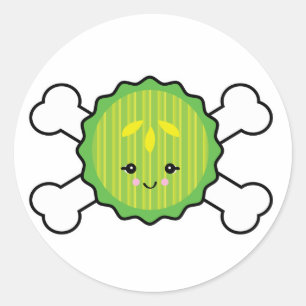 kawaii pickle slice and crossbones design classic round sticker