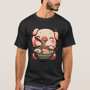 Kawaii Pig Eating Ramen Noodle Anime Japanese T-Shirt