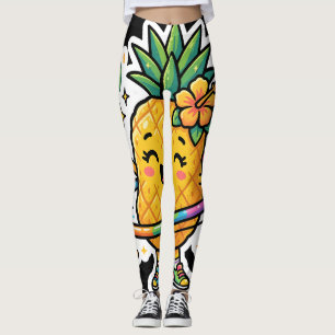 Kawaii Pineapple Hula Hoop Cute Tropical Sticker Leggings
