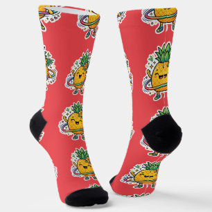Kawaii Pineapple Hula Hoop Cute Tropical Sticker Socks