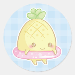 Kawaii Pineapple in Cute Pink Floatie Sticker