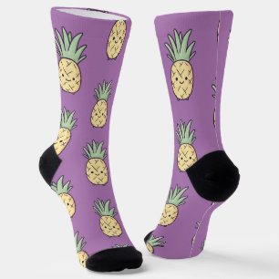 Kawaii Pineapple Pattern - Yellow Fun Tropical Socks