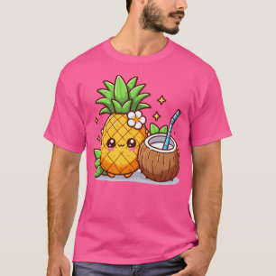 Kawaii Pineapple With Coconut Drinking Coconut Wat T-Shirt