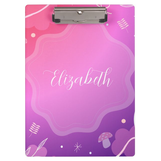 Kawaii Pink and Purple Design with Custom Name Clipboard (Front)