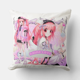 Kawaii Pink Anime Girl Throw Pillow