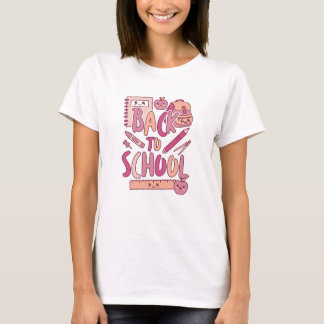 Kawaii Pink Back To School Cute Supplies Student T-Shirt