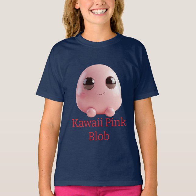 Kawaii Pink Blob — Cute 3D Character  T-Shirt (Front)