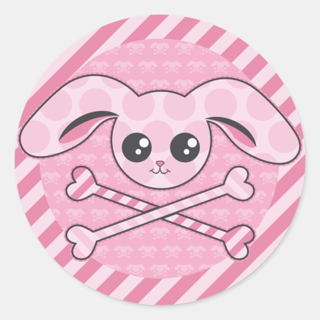 Kawaii Pink Bunny Skull Classic Round Sticker (Front)