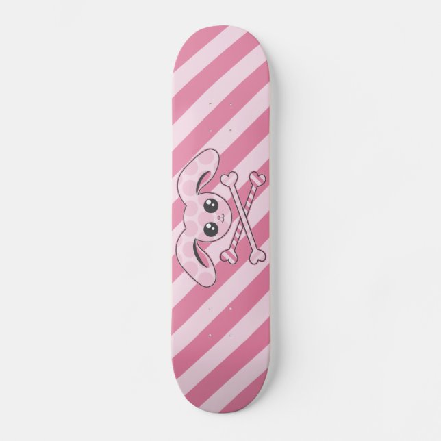 Kawaii Pink Bunny Skull Skateboard (Front)