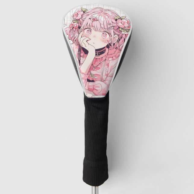 Kawaii Pink Cafe Anime Girl Golf Head Cover (Front)