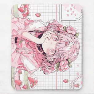 Kawaii Pink Cafe Anime Girl Mouse Mat