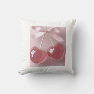 Kawaii Pink Cherries with Satin Bow – Illustration Cushion