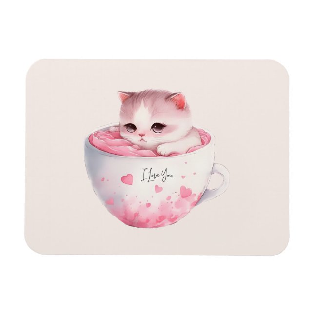 Kawaii Pink Chibi Cat With A Cute Crown Magnet (Horizontal)