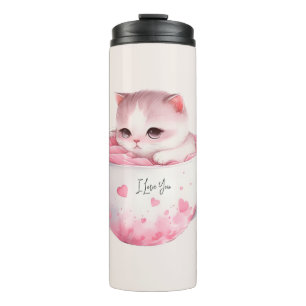 Kawaii Pink Chibi Cat With A Cute Crown Thermal Tumbler