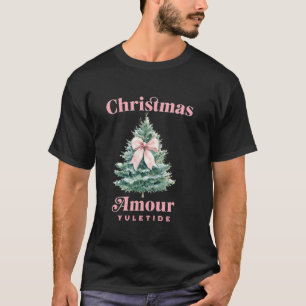 Kawaii Pink Coquette Christmas Tree and Bow Amore T-Shirt