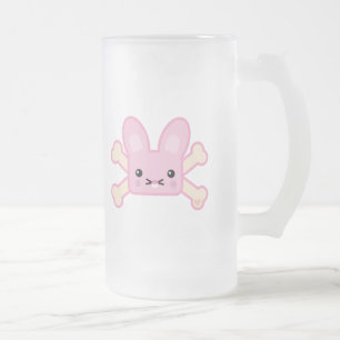 kawaii pink crossbones bunny frosted glass beer mug