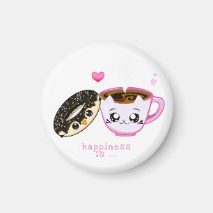 kawaii pink cup of coffee and doughnut happiness magnet