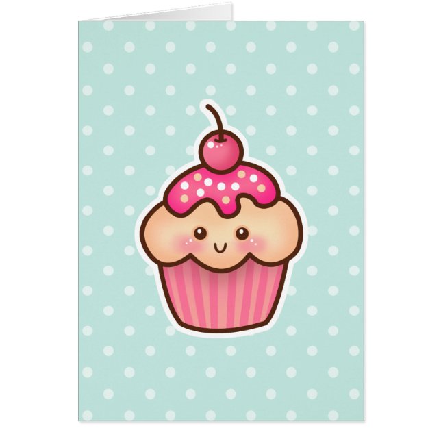 Kawaii Pink Cupcake and Cute Mint Blue Polka Dots (Front)