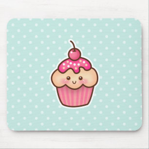 Kawaii Pink Cupcake and Cute Mint Blue Polka Dots Mouse Mat