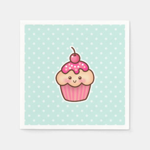 Kawaii Pink Cupcake and Cute Mint Blue Polka Dots Napkin