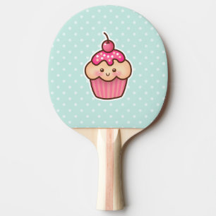 Kawaii Pink Cupcake and Cute Mint Blue Polka Dots Ping Pong Paddle