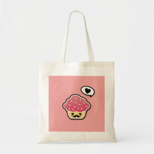 Kawaii Pink Cupcake with a Moustache Tote Bag