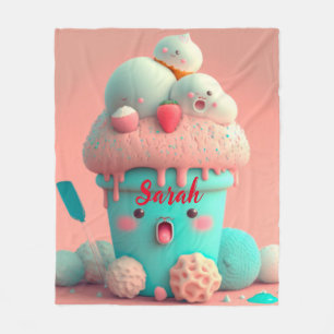Kawaii pink cute ice cream cup door sign fleece blanket