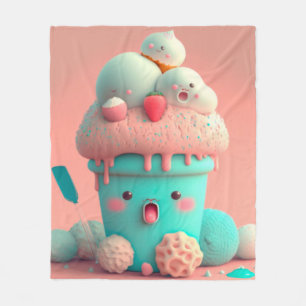 Kawaii pink cute ice cream cup door sign fleece blanket