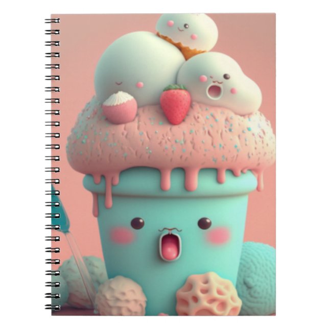 Kawaii pink cute ice cream  notebook (Front)