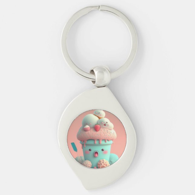 Kawaii pink cute ice cream  notebook key ring (Front)