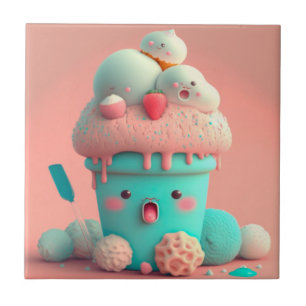 Kawaii pink cute ice cream notebook tile