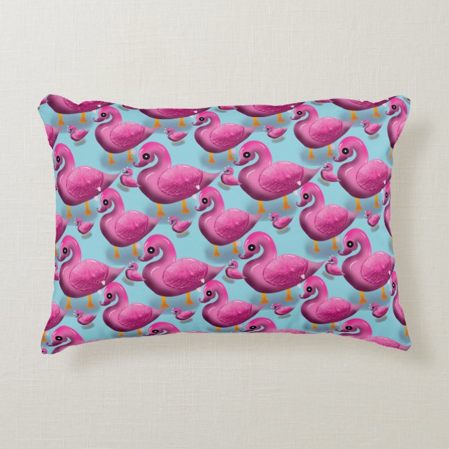 Kawaii Pink Duck Pattern – Adorable Aesthetic Maxi Decorative Cushion (Front)